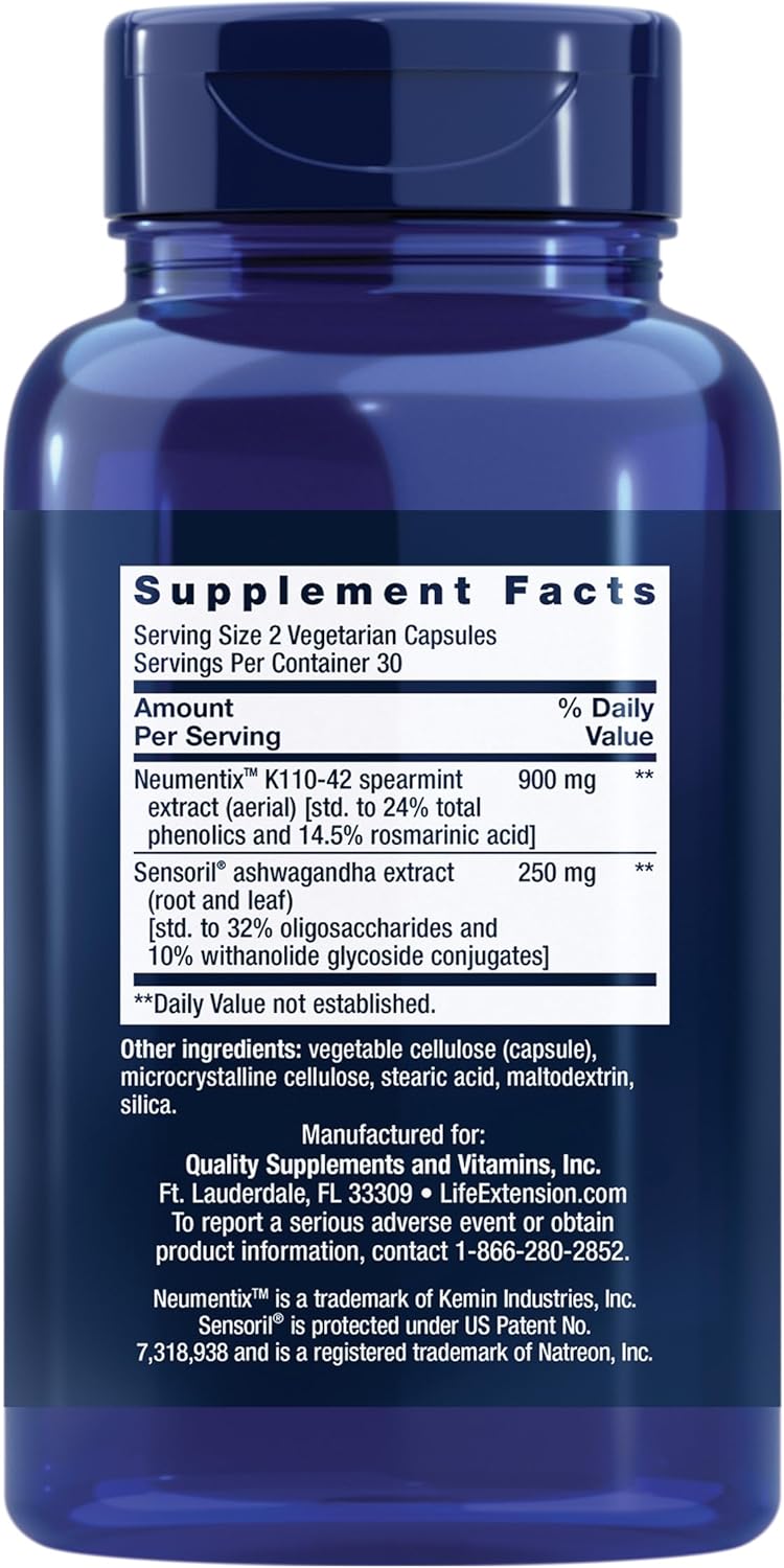 Suplemento Ashwagandha Plus Calm & Focus Life Extension 60 Caps