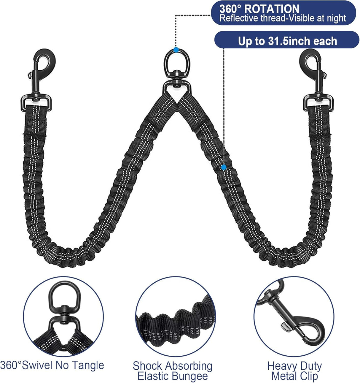 Correa Retráctil Doble para 2 Perros Grandes con Luz LED