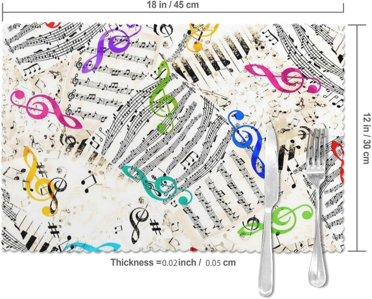 Manteles Individual Notas Musicales Antideslizantes 12x18 Pulgadas