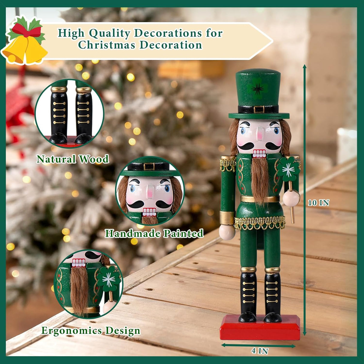 Adornos Navideños de Trébol de Cuatro Hojas - Figuras de Madera