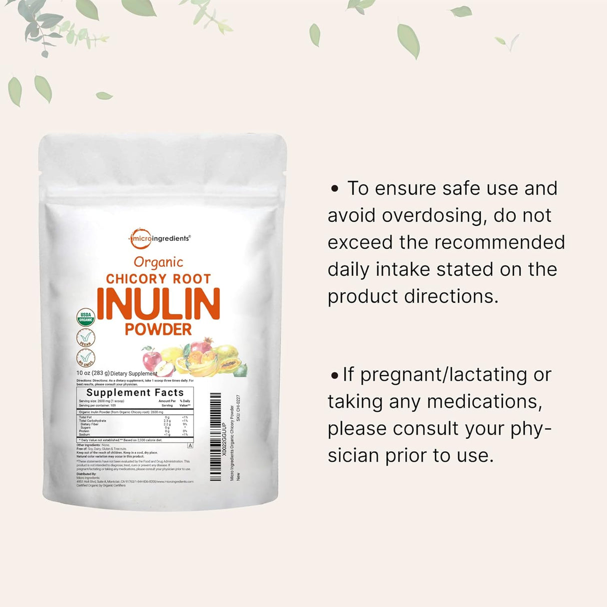 Suplemento orgánico diario de fibra dietética prebiótica 10
