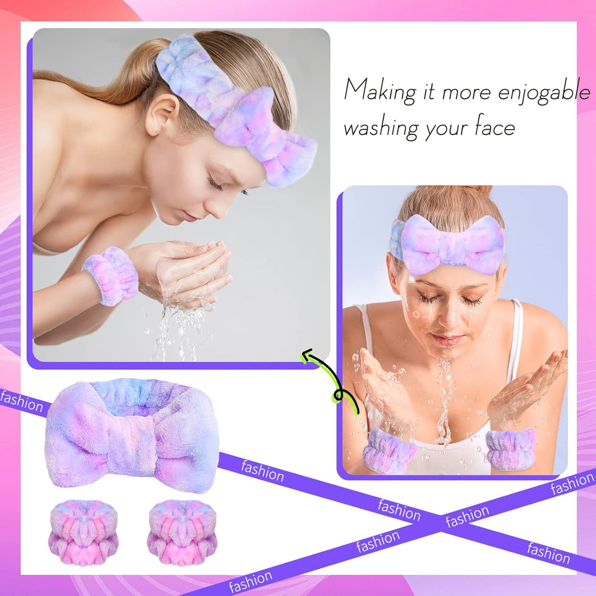Diadema de spa y muñequeras a juego para lavar la cara WSYUB