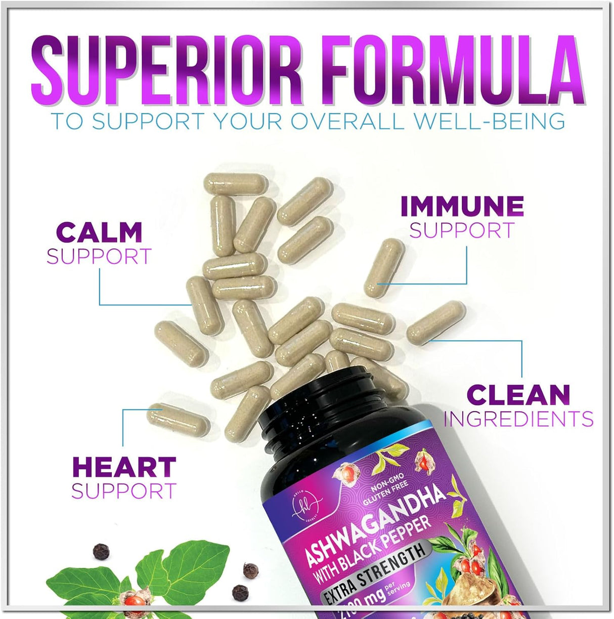 Suplementos de Ashwagandha - 2100 mg, Antioxidante, 60 cápsulas