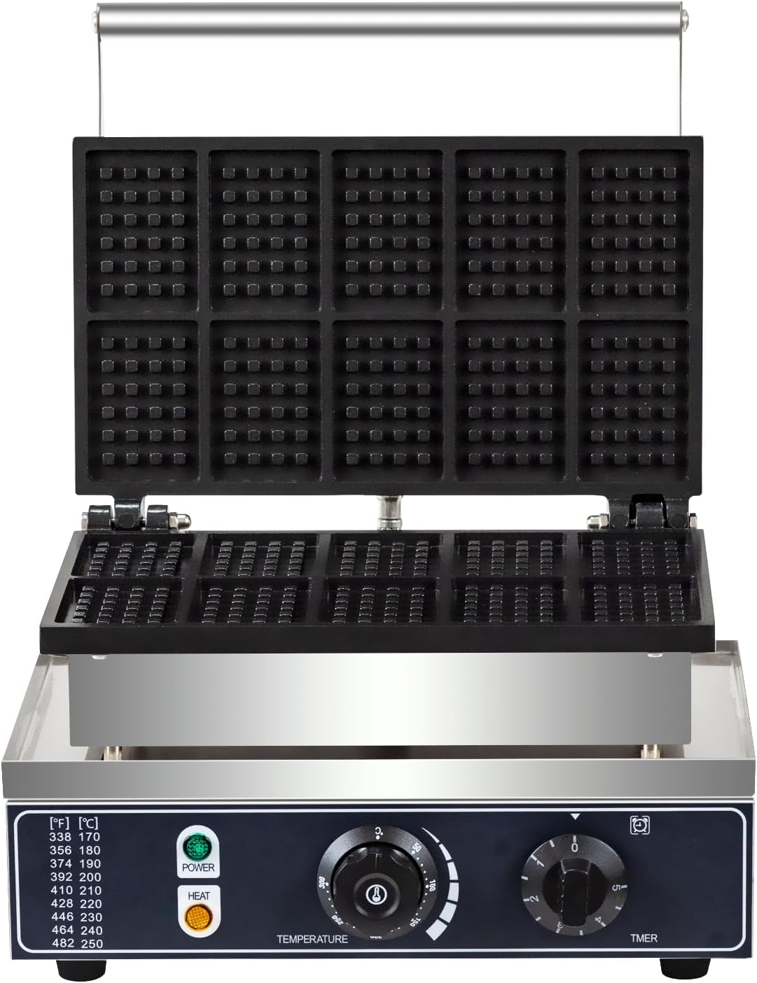 Máquina de Waffles 110V, 1600W, 10 Rejillas, Acero Inoxidable