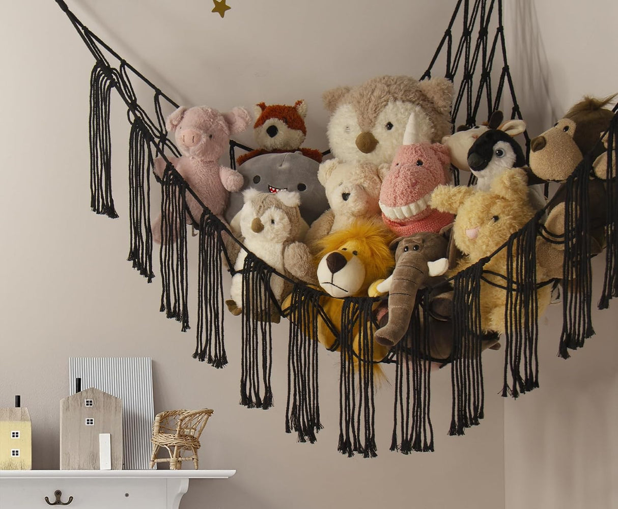 Hamaca de Macramé para Peluches - Organizador con Luz LED