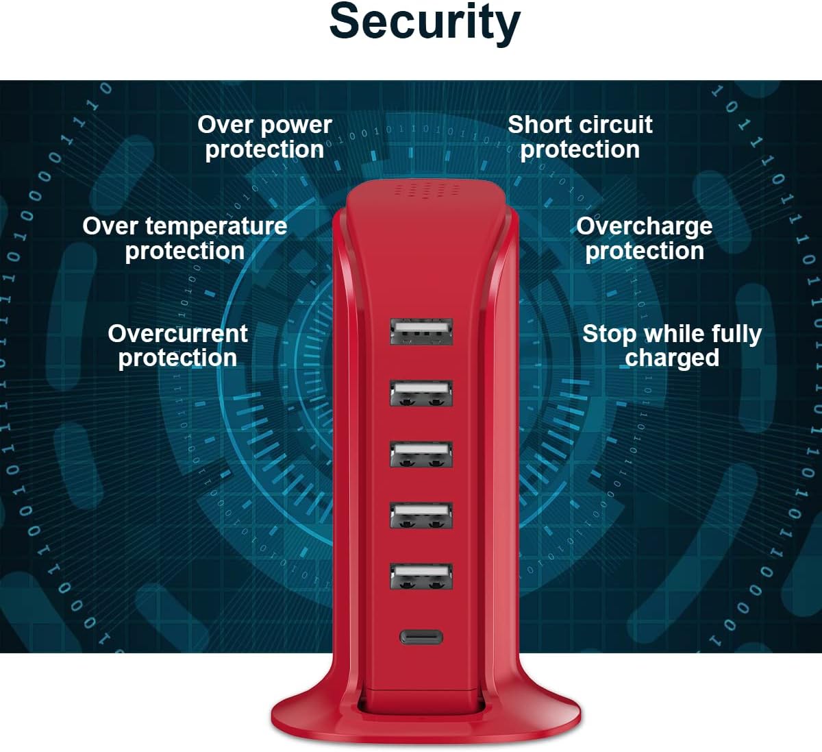 Cargador de teléfono USB 6 puertos torre de carga con cable