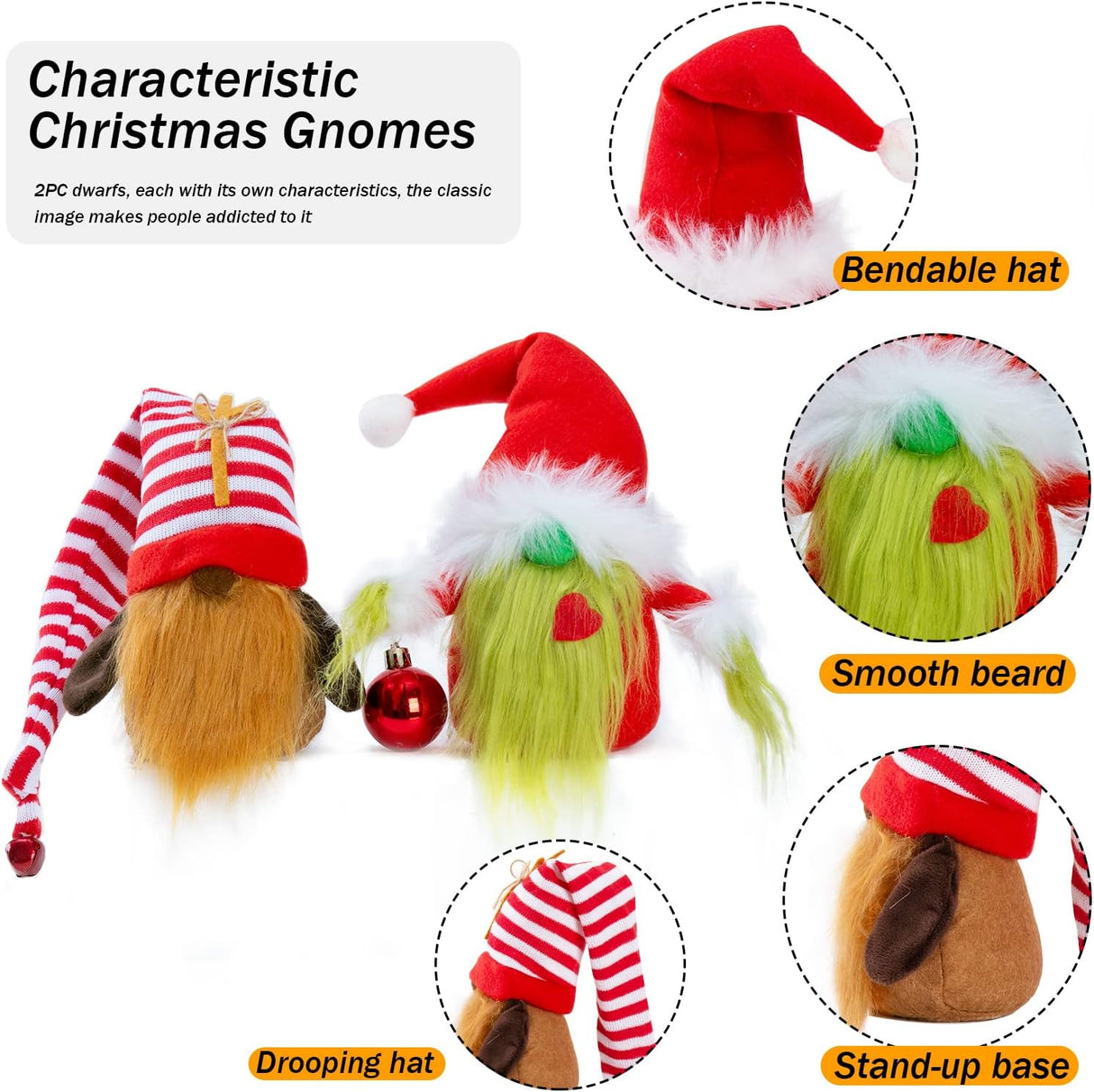 Adornos Navideños Gnomos Suecos 2-Pack, Hecho a Mano, Tomte