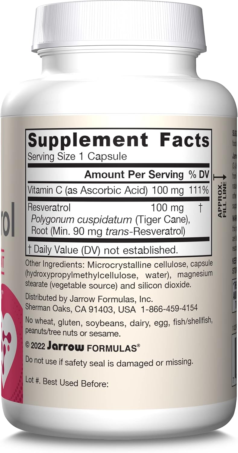 Suplemento Jarrow Resveratrol 100 mg - 120 cápsulas vegetal