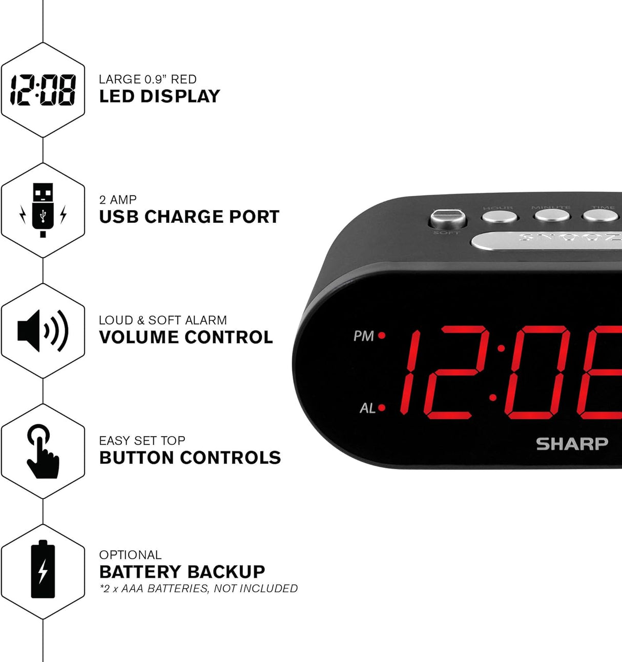 Reloj Despertador Digital con Carga USB de Alta Velocidad