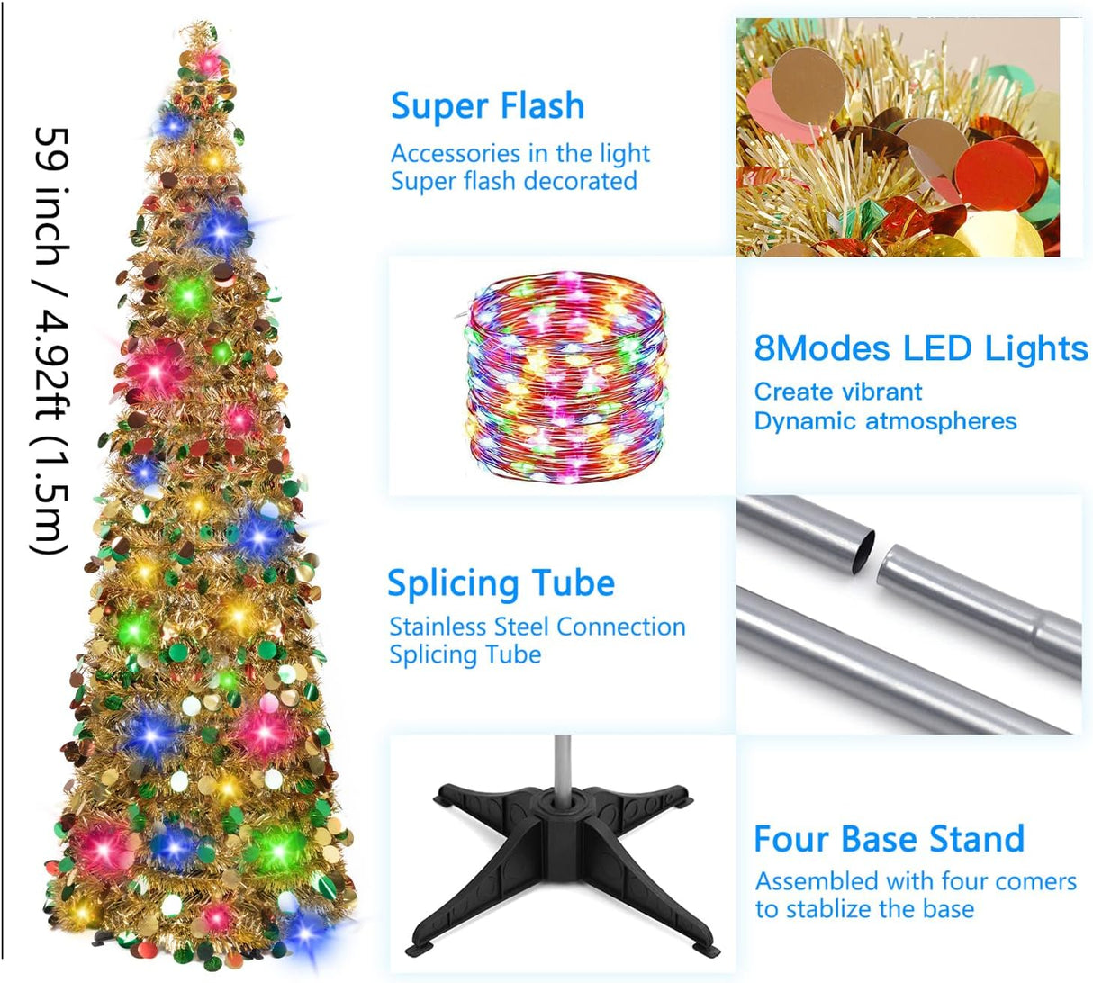 Árbol de Navidad MACTING 5FT Pop Up con Luces y Brillo