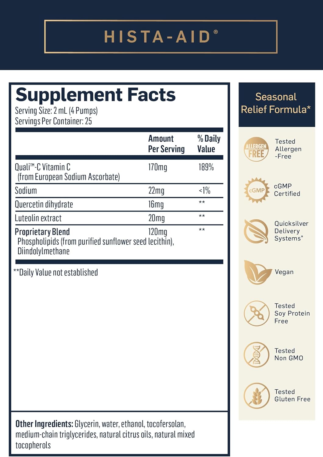 Suplemento Hista-Aid - Vitamina C liposomal quercetina 50 ml