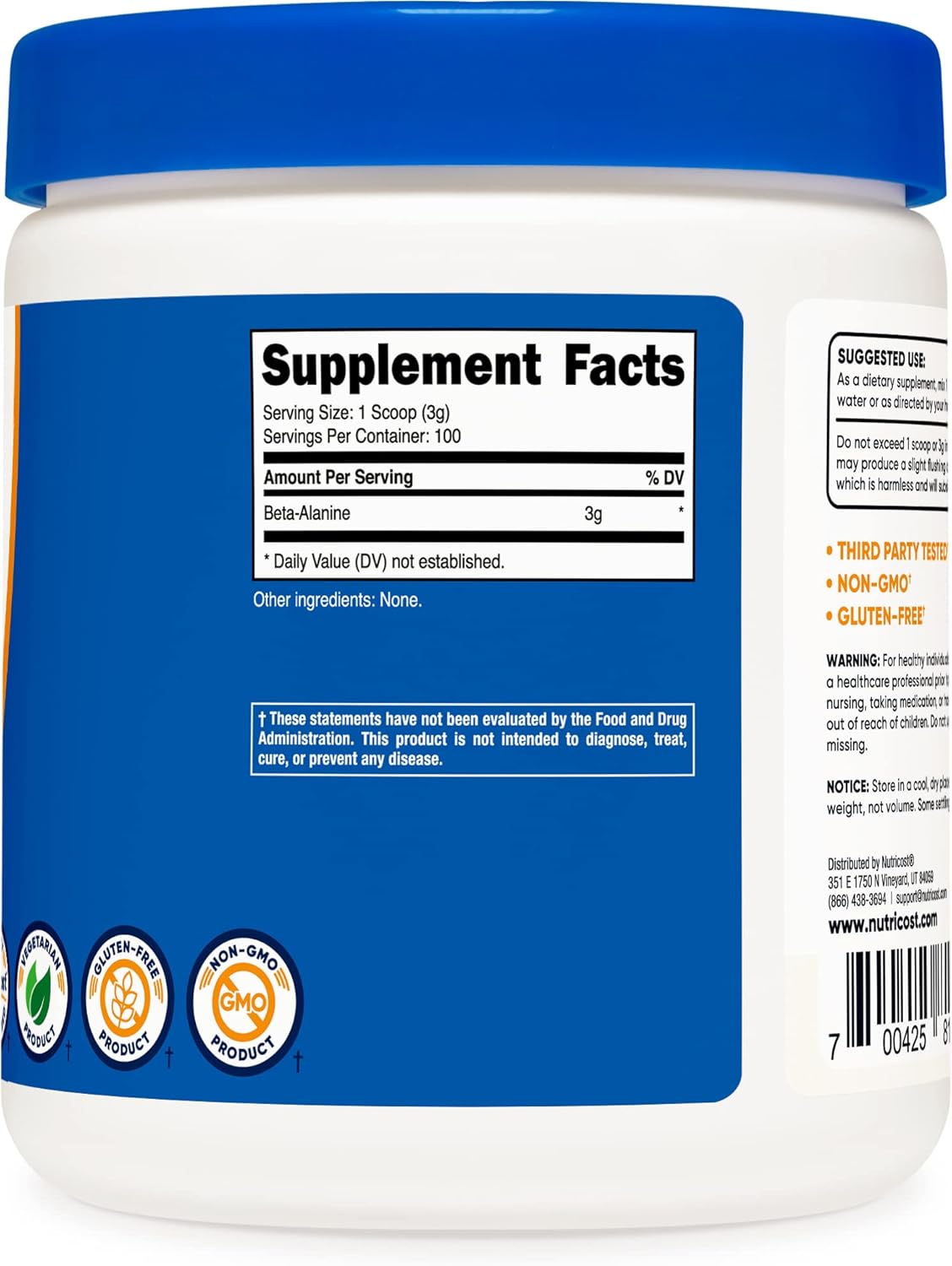 Suplemento Beta Alanina en Polvo Pura 300g