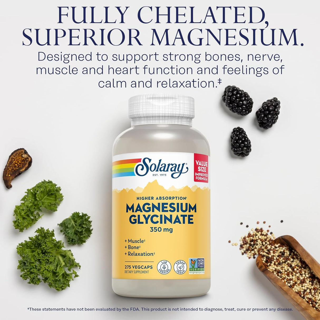 Solaray Magnesio Glycinato, Mejorado, Con BioPerine, 68 VegCaps