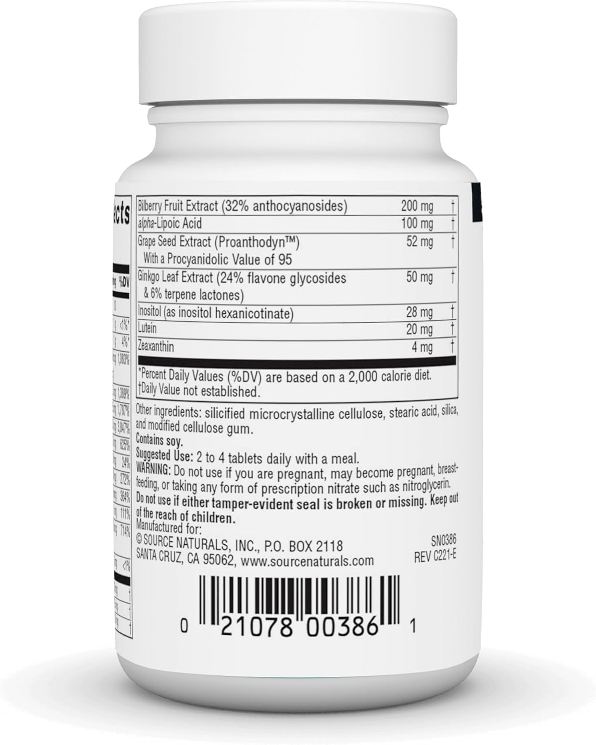 Suplemento Visual Eyes de Source Naturals, complejo multinutritivo con extracto de arándano y luteína - 30 tabletas