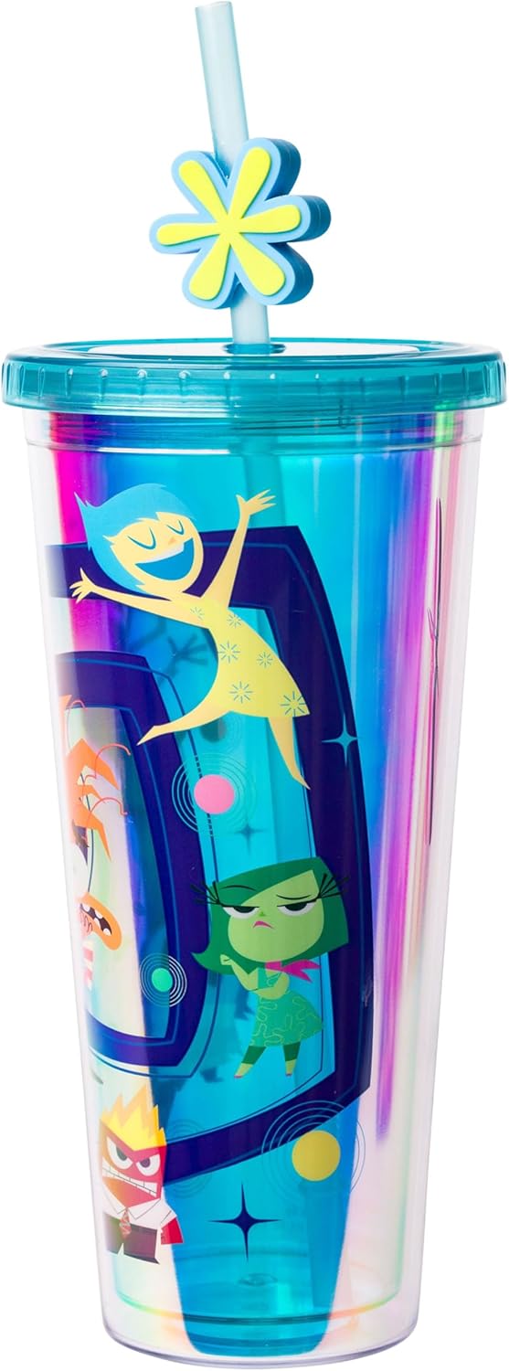 Vaso Frío Pixar Inside Out 2 con Tapa y Popote 24 oz