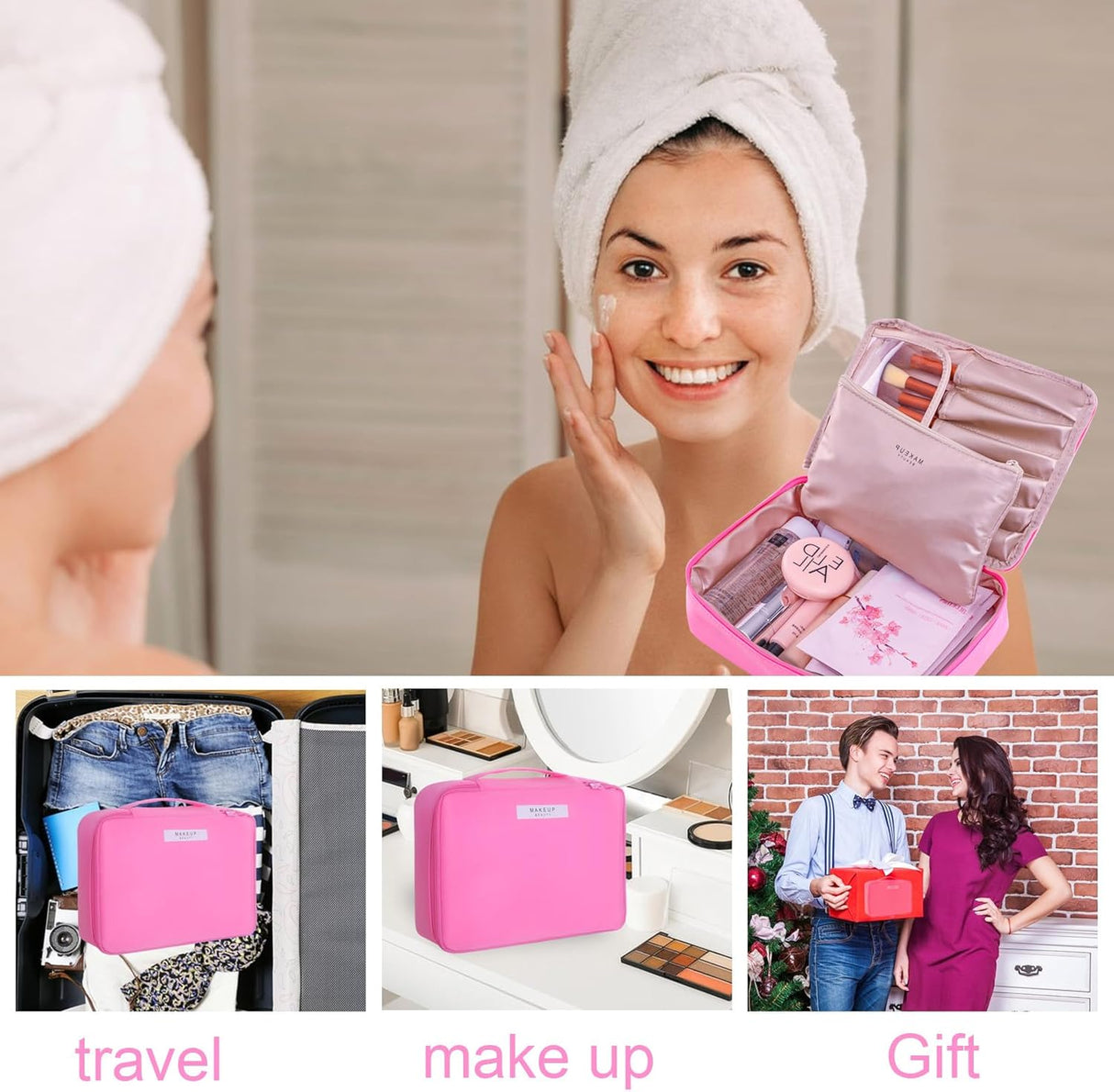 Bolsa de maquillaje de viaje fucsia Queboom