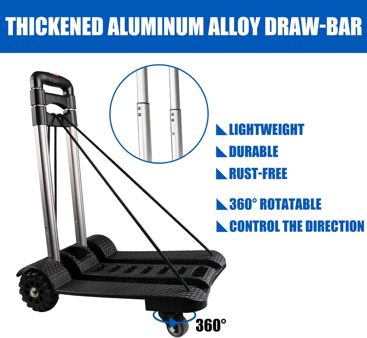 Carretilla Plegable, Carro de Carga 270 LB, Ruedas Giratorias