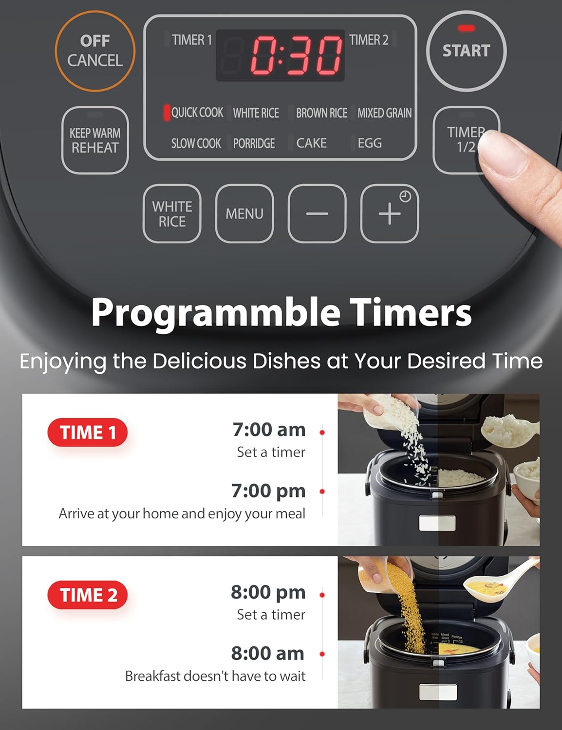 Arrocera Toshiba 3 Tazas, Pantalla LCD, 8 Funciones de Cocción