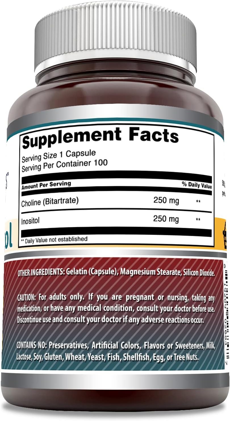 Suplemento de Colina e Inositol Amazing Formulas 500mg 100 cápsulas
