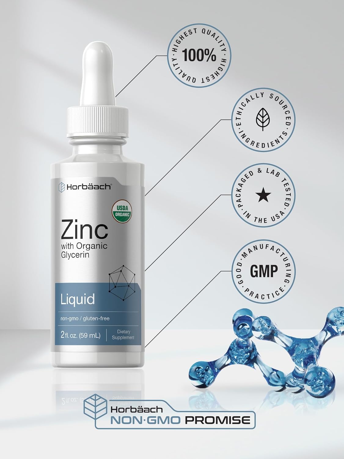 Horbäach Zinc Líquido 2oz con Glicerina Orgánica Vegan