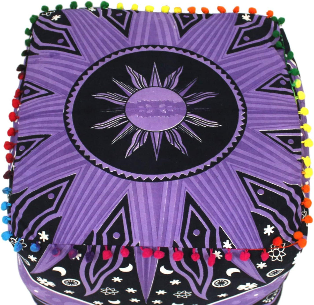 CRAFT KALA Funda de cojín cuadrada de mandala para suelo, funda de cojín para asiento, hippie, decorativo, bohemio, otomano, pufs otomanos, almohada de algodón, decoración del hogar, 18 x 18 x 14 pulgadas, sol ardiente morado
