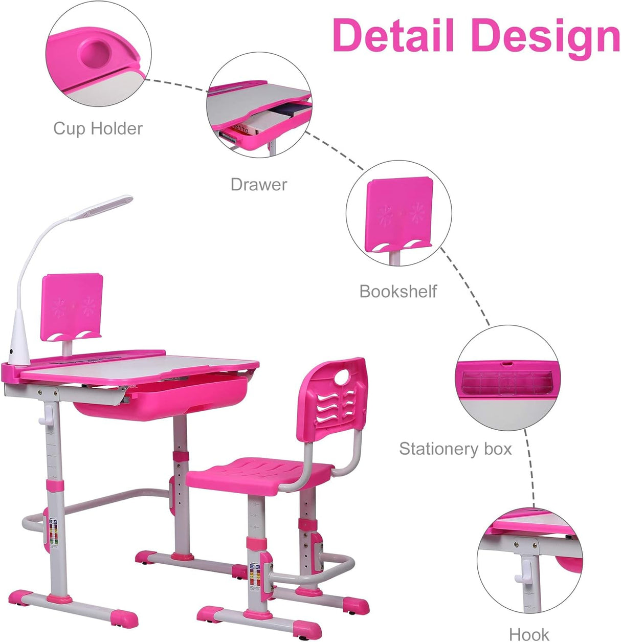 Set Escritorio y Silla Infantil Ajustable con Luz LED y Cajón