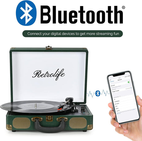 Reproductor de Vinilo Portátil 3 Velocidades con Bluetooth