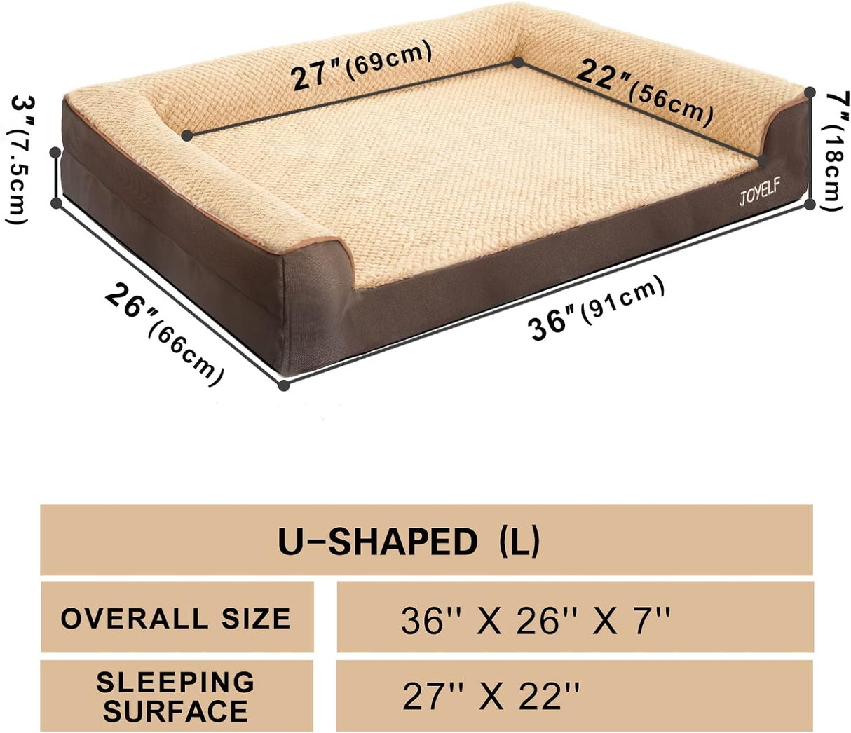 Cama Orthopédica para Perros Grandes JOYELF U-Shape Foam