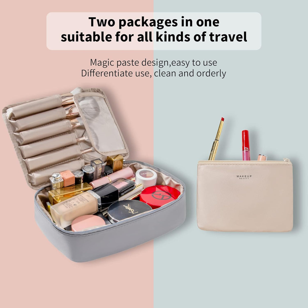 porta cosmeticos para viajes color gris