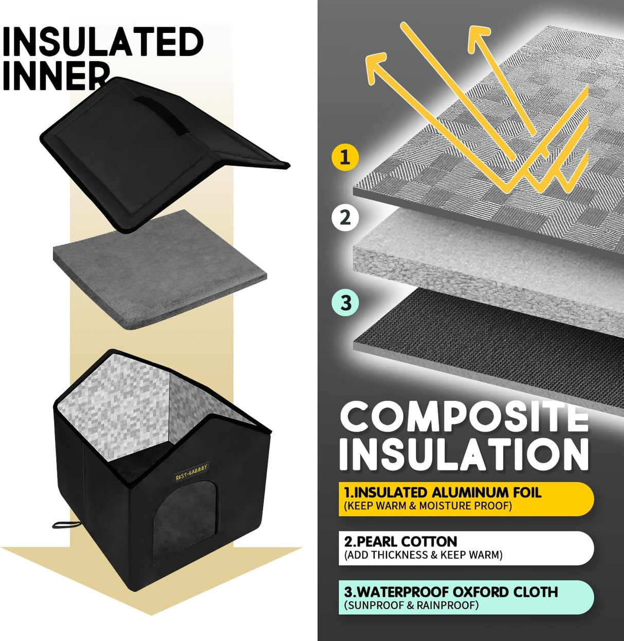 Casa para Gatos Exterior Rest-Eazzzy, Aislada y Resistente, 13x13x14