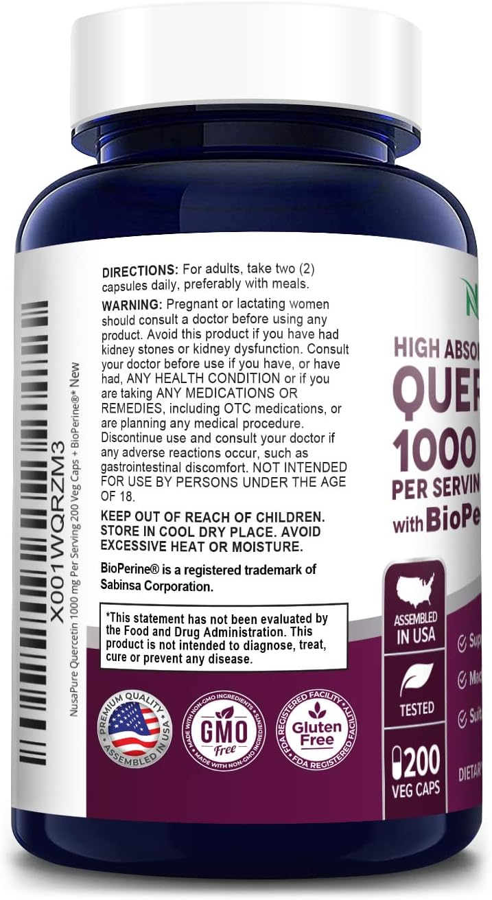 Suplemento NusaPure Quercetina 1000mg 200 cápsulas vegetal
