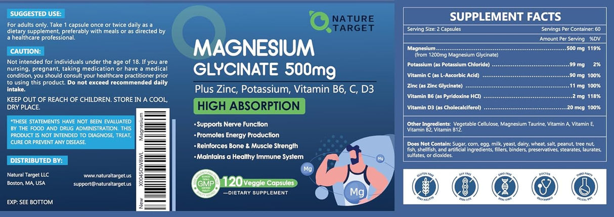 NATURE TARGET Magnesio Glicinato 500mg con Zinc y D3
