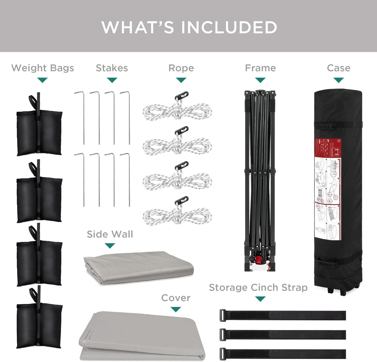 Toldo desplegable fácil con pared lateral y funda portátil