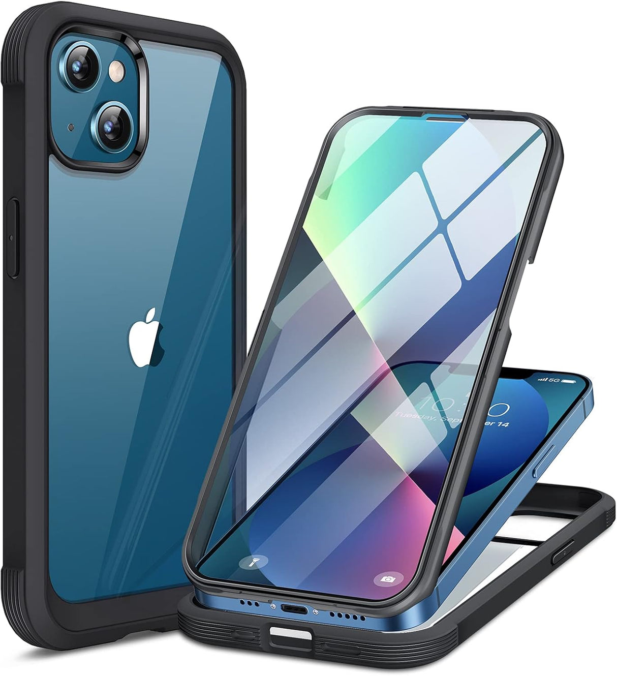 Miracase Funda compatible con iPhone 13 de 6.1 pulgadas, actualizada 2021, carcasa transparente de vidrio de cuerpo completo con protector de pantalla integrado de vidrio templado 9H para iPhone 13, color negro
