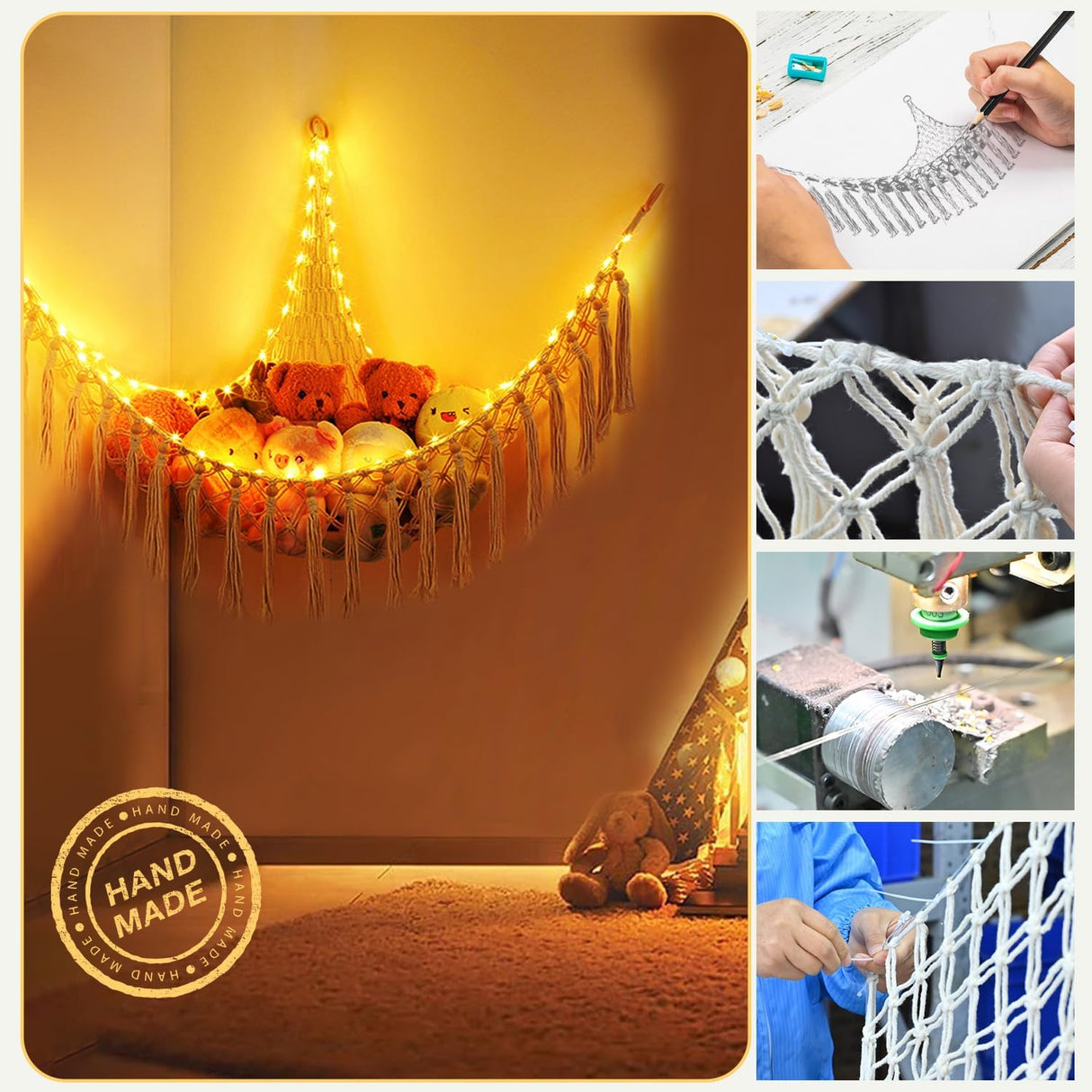 Hamaca para Juguetes XL con 75 LEDs, Macrame, USB, Modelo XL