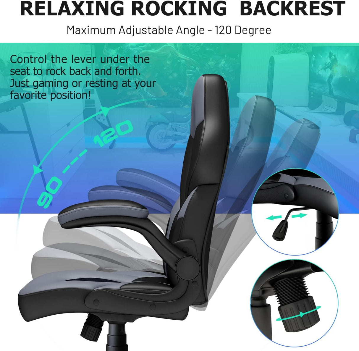 Silla Gaming ergonómica de cuero, Negro QSCH Wonder Comfort
