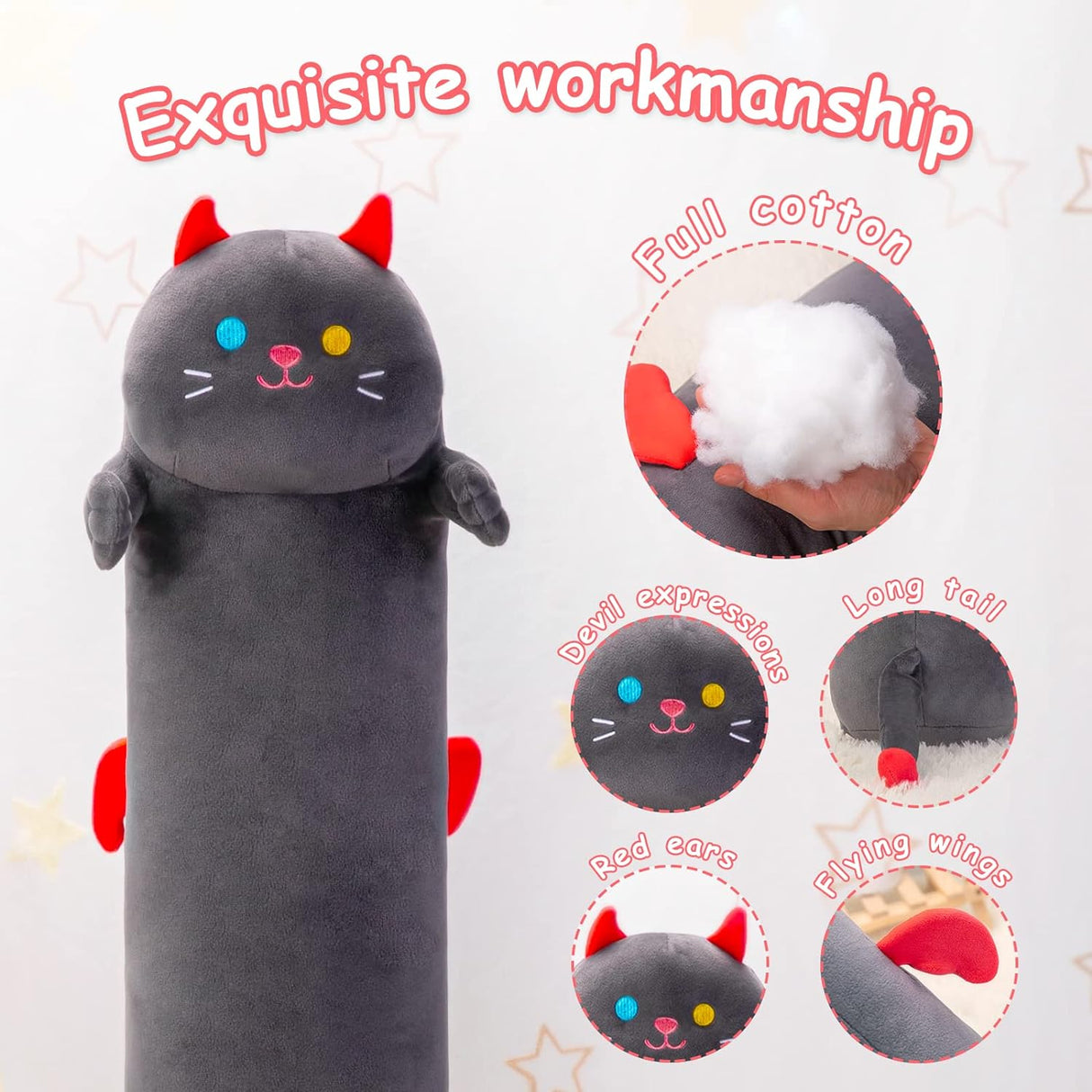 Peluche de gato larga de 20 pulgadas negro