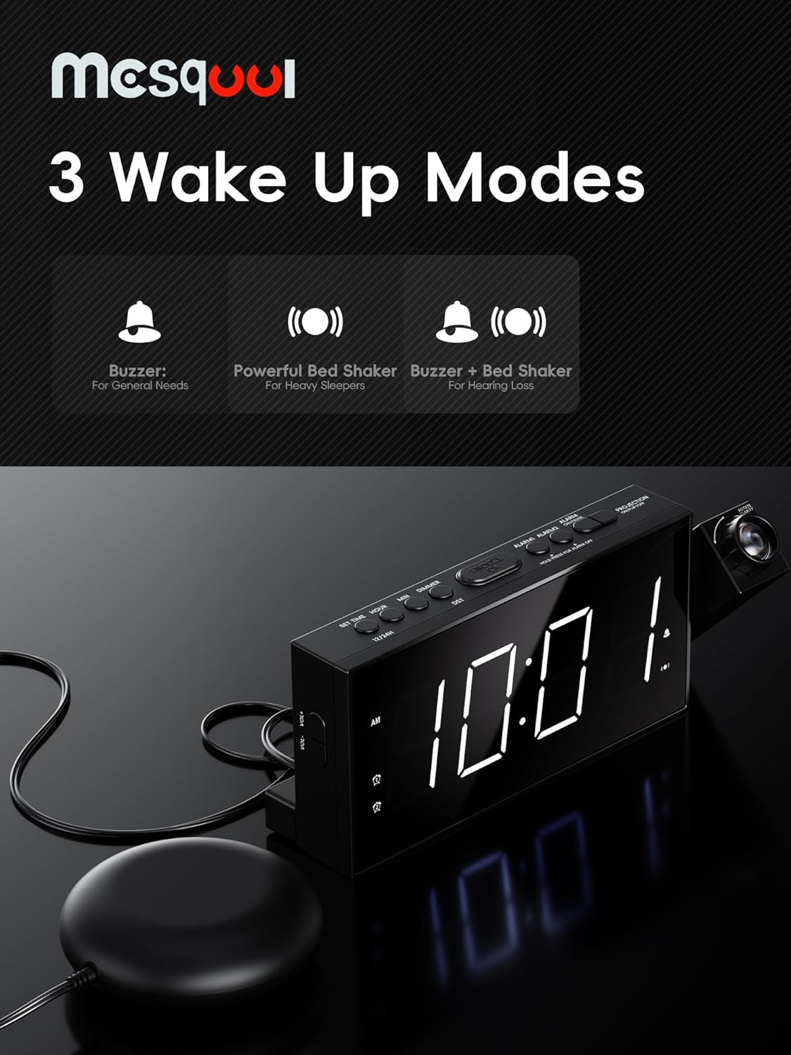 Reloj Despertador Digital Proyector con Vibrador y USB