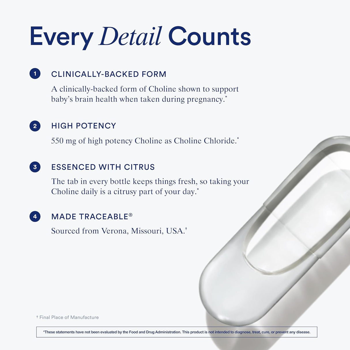 Suplemento de colina prenatal 550 mg, función cognitiva