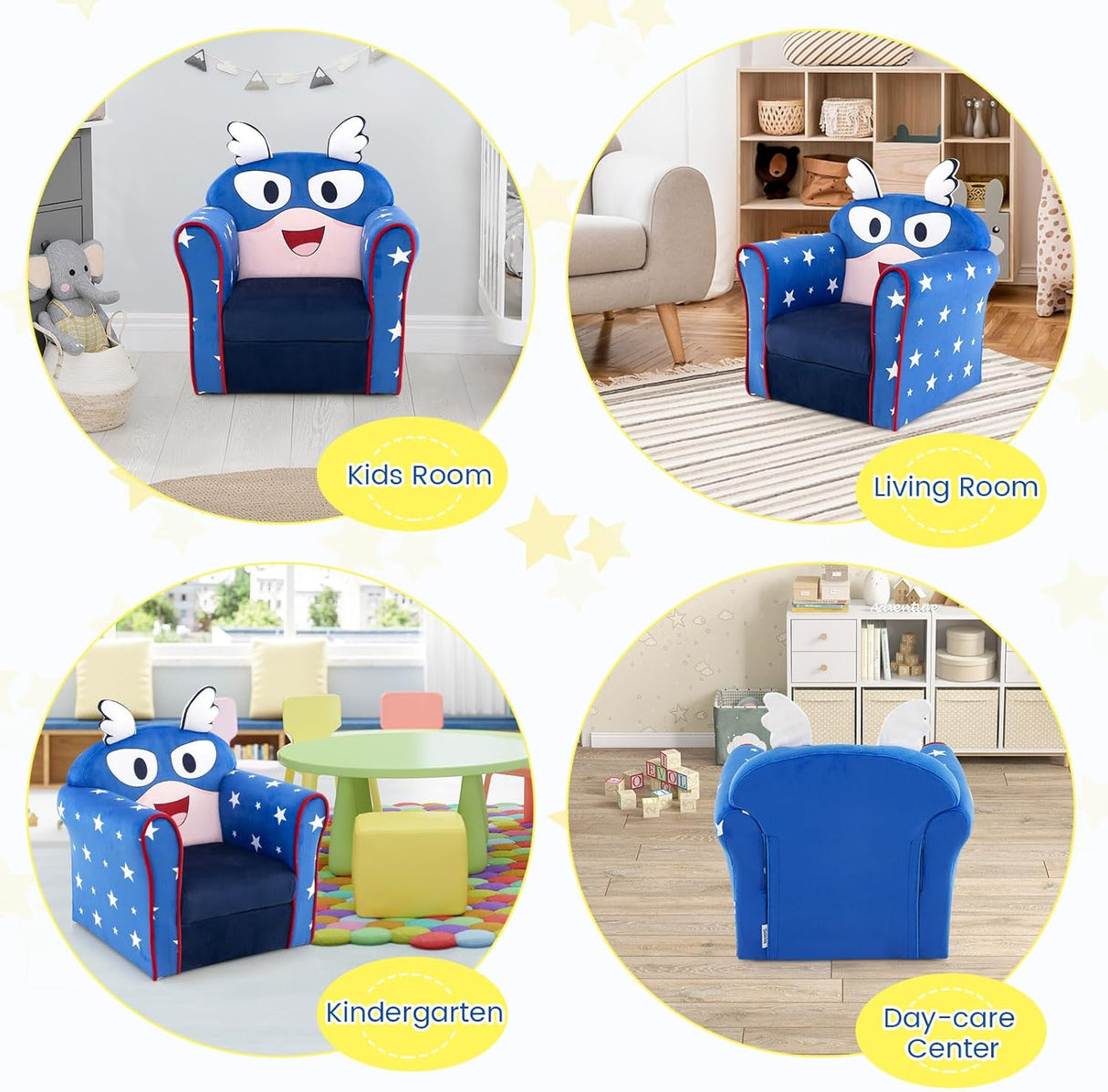 silla con reposabrazos para niños con patrón,Costzon, azul.