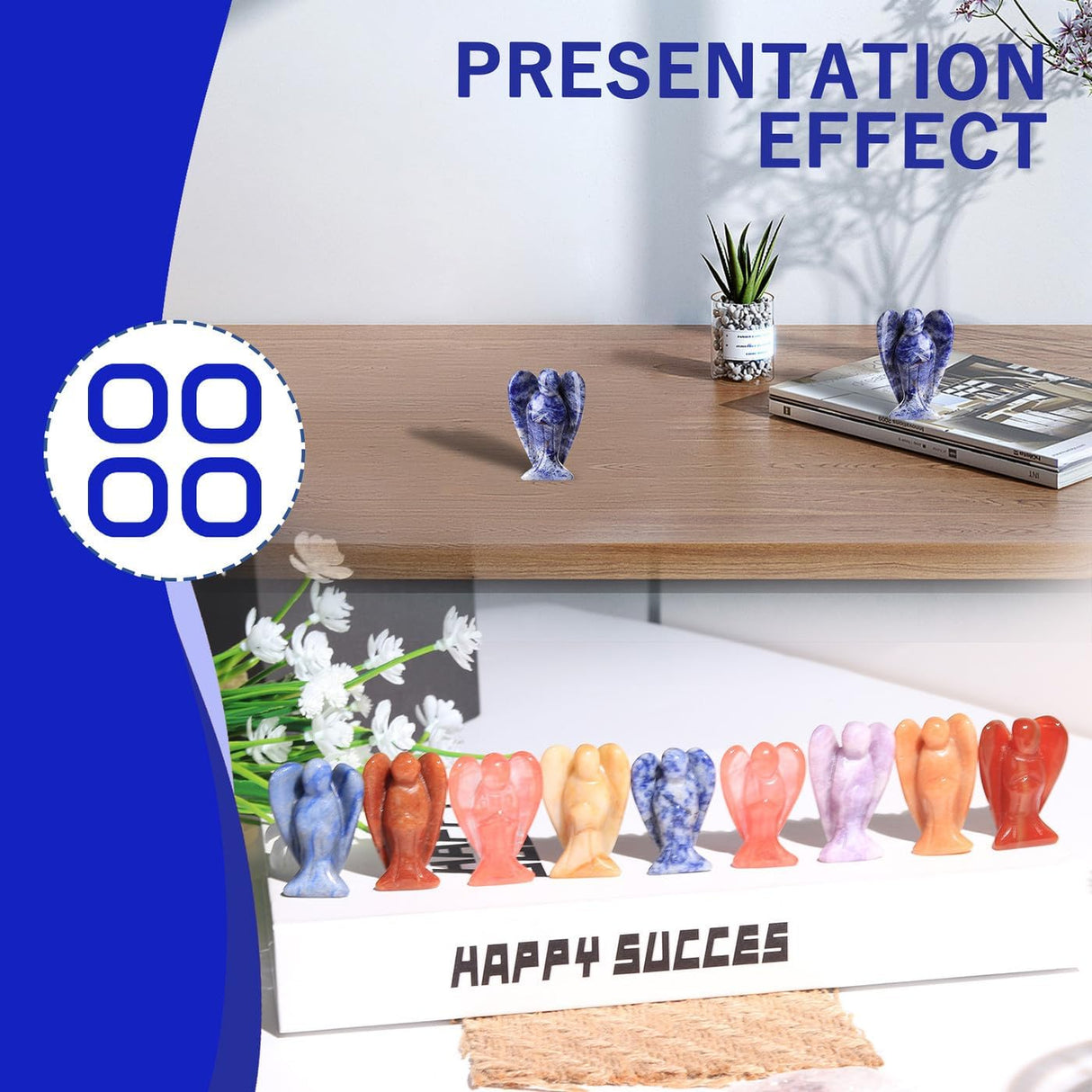 QINJIEJIE Cristales de sodalita azul y blanco, decoración