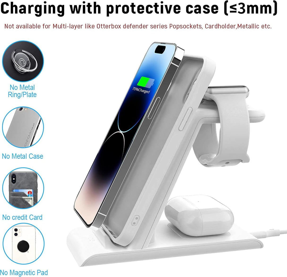 Cargador inalámbrica 3 en 1 de carga rápida blanco
