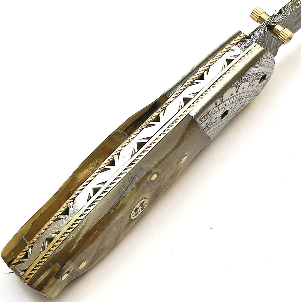 Cuchillo de acero de damasco forjado hecho a mano con funda