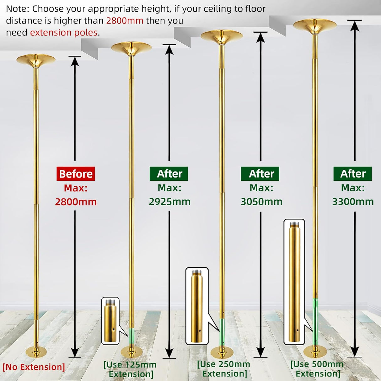 Extensión de Poste de Baile de 1.772 in - Acero Inoxidable