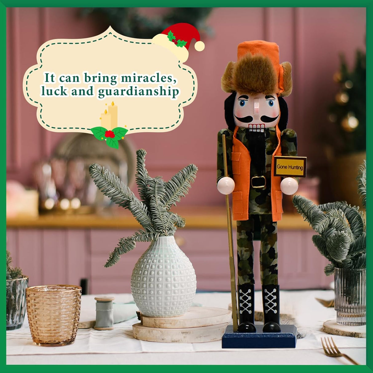 Figuras de Madera Hunter Nutcracker 15 con Sombrero Navideño