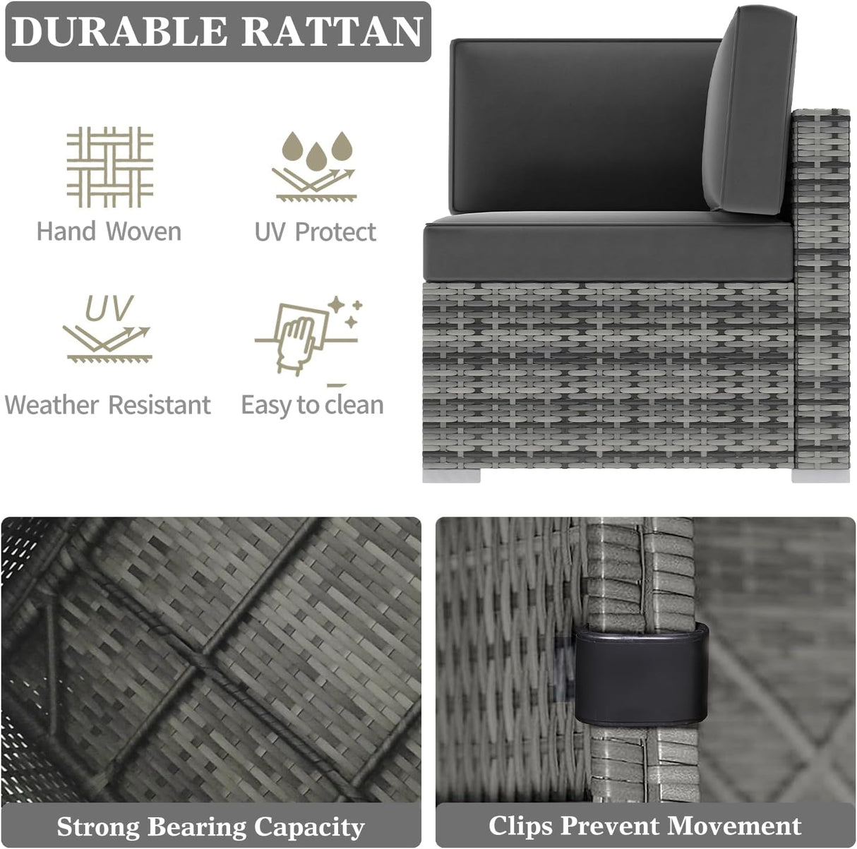 LayinSun Juego de muebles de patio de 8 piezas con mesa para fogata, juegos de conversación al aire libre, sofá modular de ratán de mimbre con mesa de café