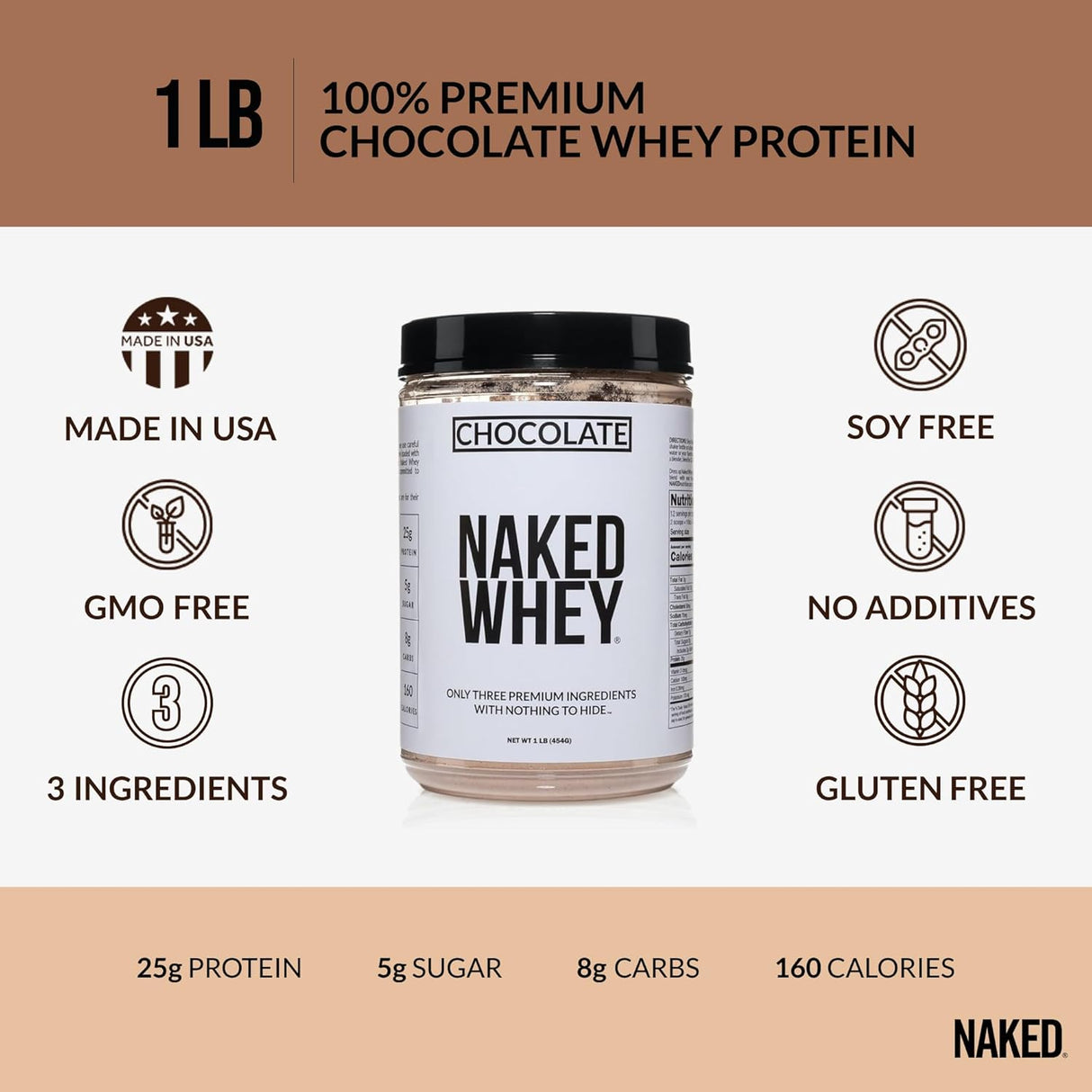 Proteína de Suero Naked Whey 1LB - Natural, Orgánica, Sin GMO