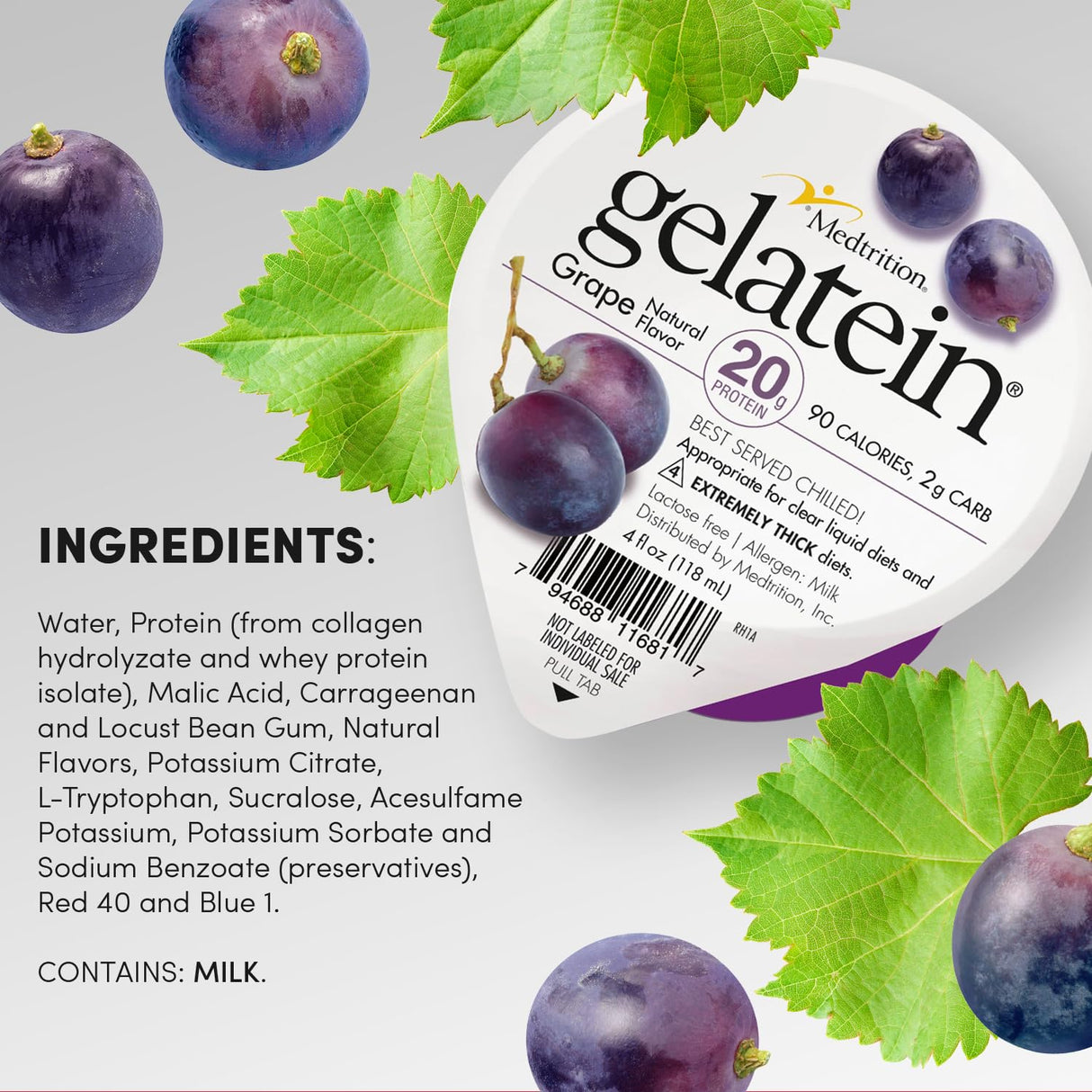 Gelatina de proteína Medtrition Grape - Sin azúcar, 20g de proteína (12 pzas)