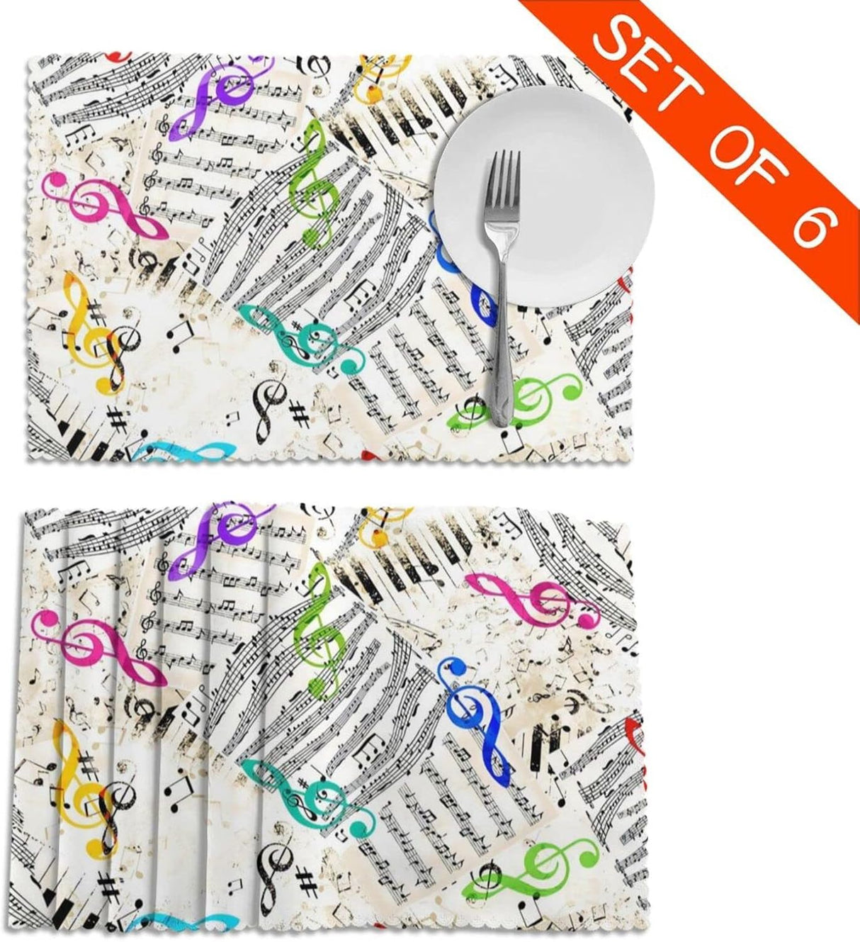 Manteles Individual Notas Musicales Antideslizantes 12x18 Pulgadas