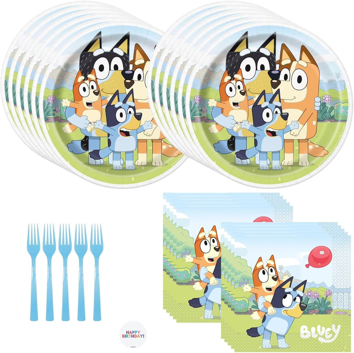 Set de Fiesta de Cumpleaños Bluey con Platos y Servilletas
